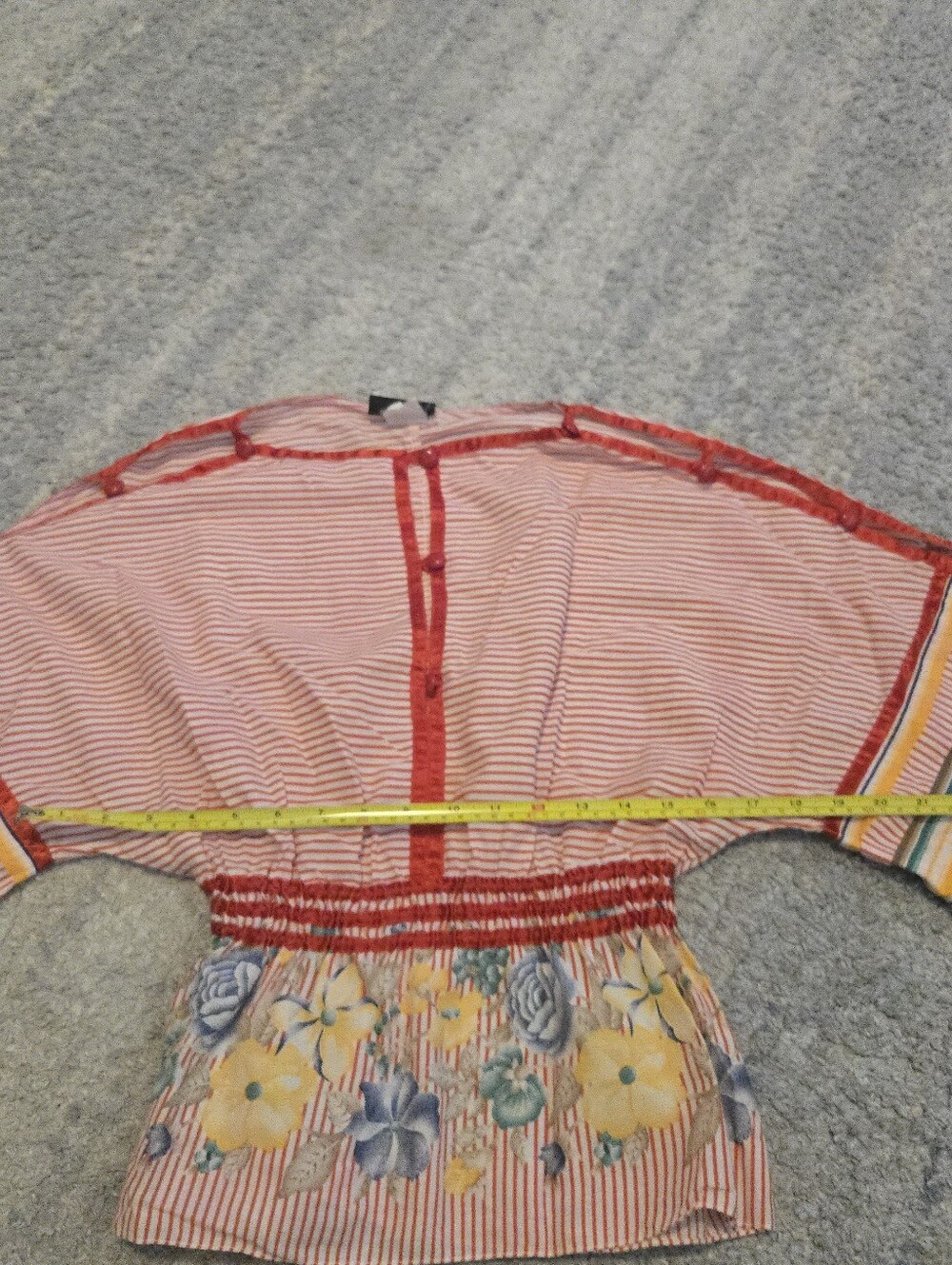 Vintage 70s/80s First Glance Striped & Floral Mixed Pattern Smocked Blouse - M - Picture 5 of 7